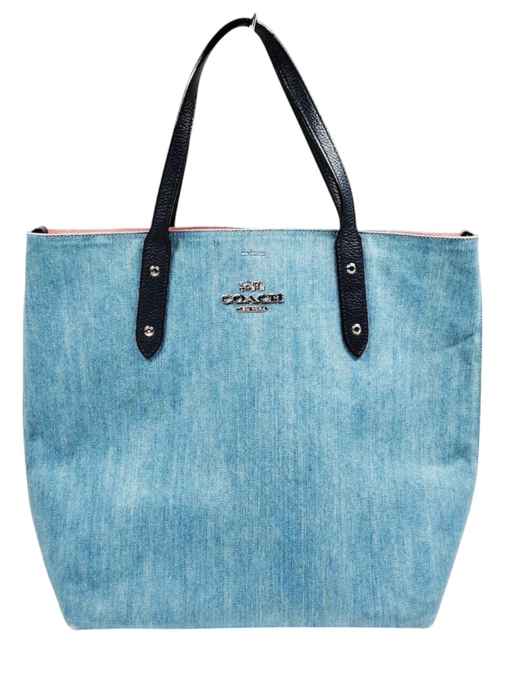 COACH Denim Tote with Black Leather Handles